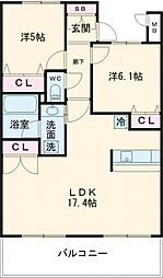パテラつくば学園都市 6階2LDKの間取り