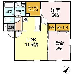 グランモアフジ 2階2LDKの間取り