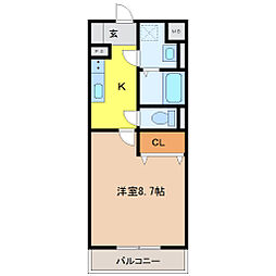リュミエール 1Kの間取図画像