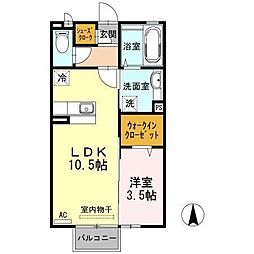 D-room赤田 2階1LDKの間取り