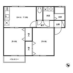 シェリール 1階2DKの間取り
