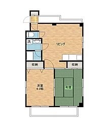 ソレイユ富士見 4階2LDKの間取り