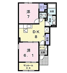 レガーロ弐番館 2DKの間取図画像