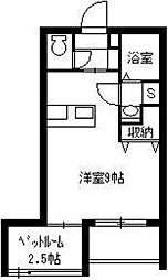 レインボー宇宿 1階ワンルームの間取り