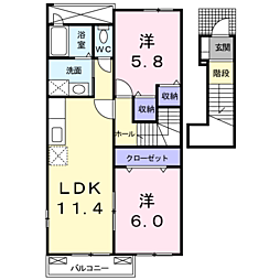 サンシャインヒルズB 2LDKの間取図画像