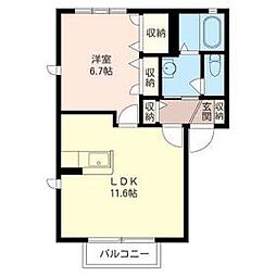 JR上越線 新前橋駅 徒歩26分の賃貸アパート 1階1LDKの間取り