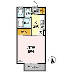 カサ・デ・サチ 2階1Kの間取り