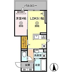 D-ROOM大元駅前 3階1LDKの間取り