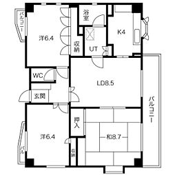 リバーパークヴィレッジ 6階3LDKの間取り