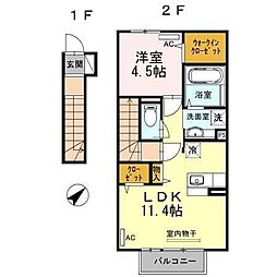フィールドサイド本城 1LDKの間取図画像