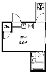 フラッツ太秦 2階1Kの間取り