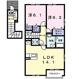 ヴィヴィアン・ベルＡ 2階2LDKの間取り