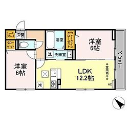 ビューテラス 1階2LDKの間取り