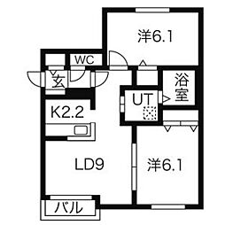 ル・ファール大通 203 2階2LDKの間取り