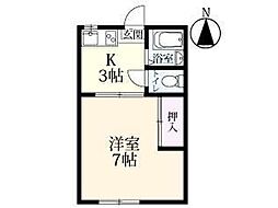 コスモハイツヴィラII 2階1Kの間取り