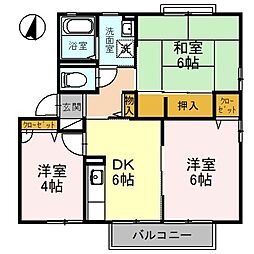 パインハイツ 2階3DKの間取り