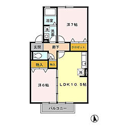 セジュール華 2階2LDKの間取り