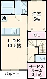 エスカレント広川 1階1LDKの間取り