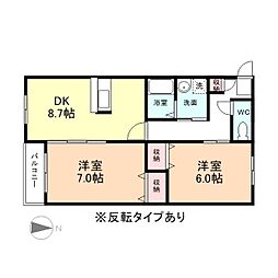 ドリーム・イースト　Ａ棟 2階2DKの間取り