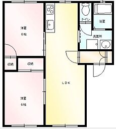 フォンティーヌオコノギ 2階2LDKの間取り