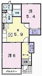 サンフラワー・ヒルズＤ 1階2Kの間取り