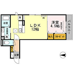 フェリーチェ西田 1階1LDKの間取り
