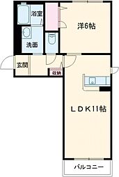 ソレイユコートA 2階1LDKの間取り