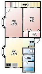 パストラル大崎 1階2DKの間取り