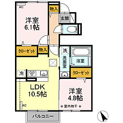 サニーガーデンB 2LDKの間取図画像