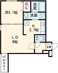 フジパレス津久野東 1LDKの間取図画像