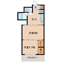 シャングリラ高松 4階2DKの間取り