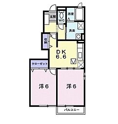 ペルシュワール　デゥー　Ｂ 1階2DKの間取り