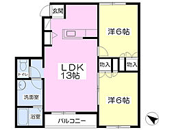 ディアコートII 1階2LDKの間取り