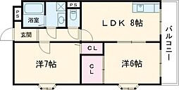 プレミエールクラーテ 2階2DKの間取り