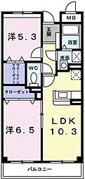 プリムローズ 3階2LDKの間取り