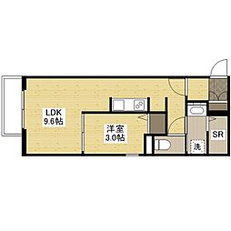 月光矢賀ソレイユサイド弐番館 1階1LDKの間取り