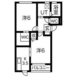 クオーレB棟 2Kの間取図画像