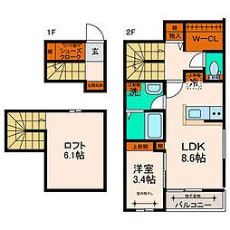 リコリス大和町 2階1LDKの間取り