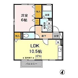 グリーンアレイA 1LDKの間取図画像