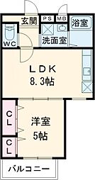 ポプラーレ狭山II 2階1LDKの間取り