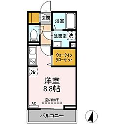 富士マンションII 2階ワンルームの間取り