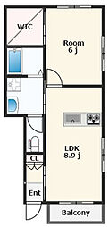 ピースシリウスB 1LDKの間取図画像