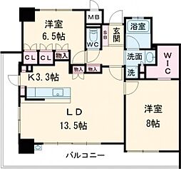 ベリスタ神戸旧居留地 5階2LDKの間取り