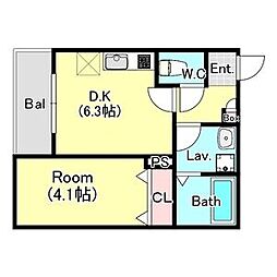 JR川越線 西大宮駅 徒歩14分の賃貸アパート 3階1DKの間取り