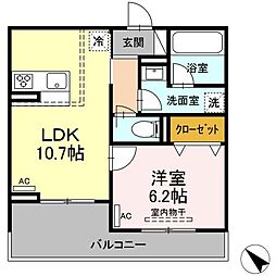 メテオール瑞穂町 1LDKの間取図画像