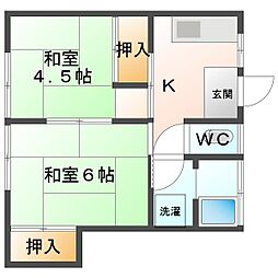 コーポ豊 2階2Kの間取り