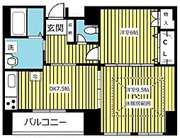 ＨＦ仙台レジデンスＥＡＳＴ 11階2DKの間取り