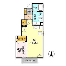 ローズコート宮原　Ｂ 1階1LDKの間取り
