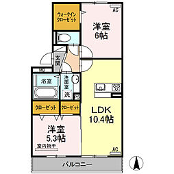 ラフィーネ・益城B 2LDKの間取図画像