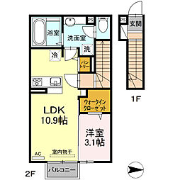 JR東北新幹線 郡山駅 バス20分 小原田四丁目下車 徒歩4分の賃貸アパート 2階1LDKの間取り
